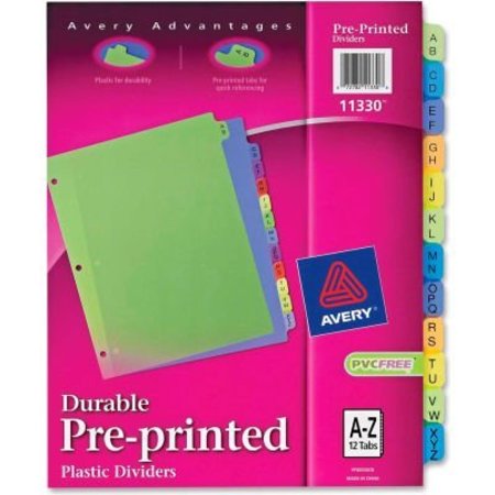 AVERY DENNISON Avery Preprinted Plastic Divider, Printed A to Z, 8.5"x11", 12 Tabs, Yellow/Assorted 11330